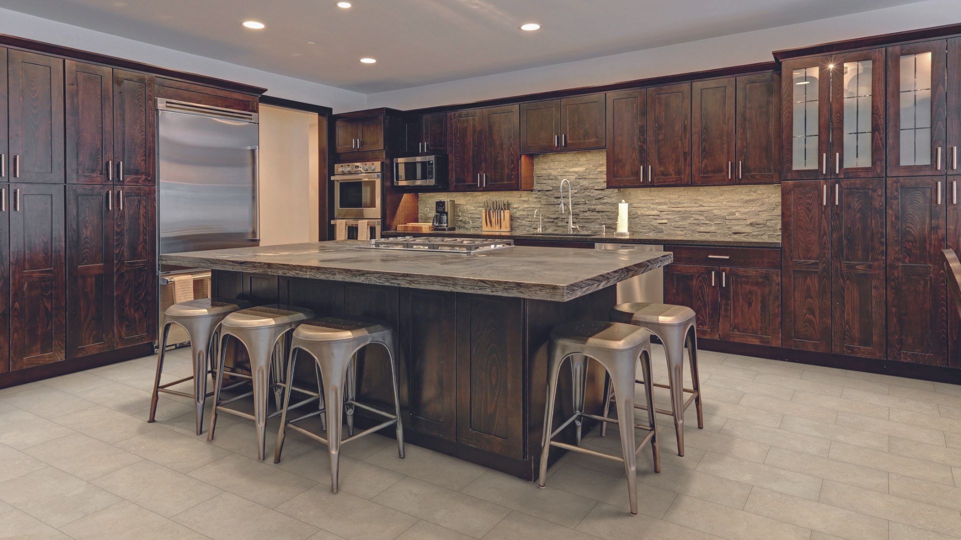 Tile flooring in a kitchen.